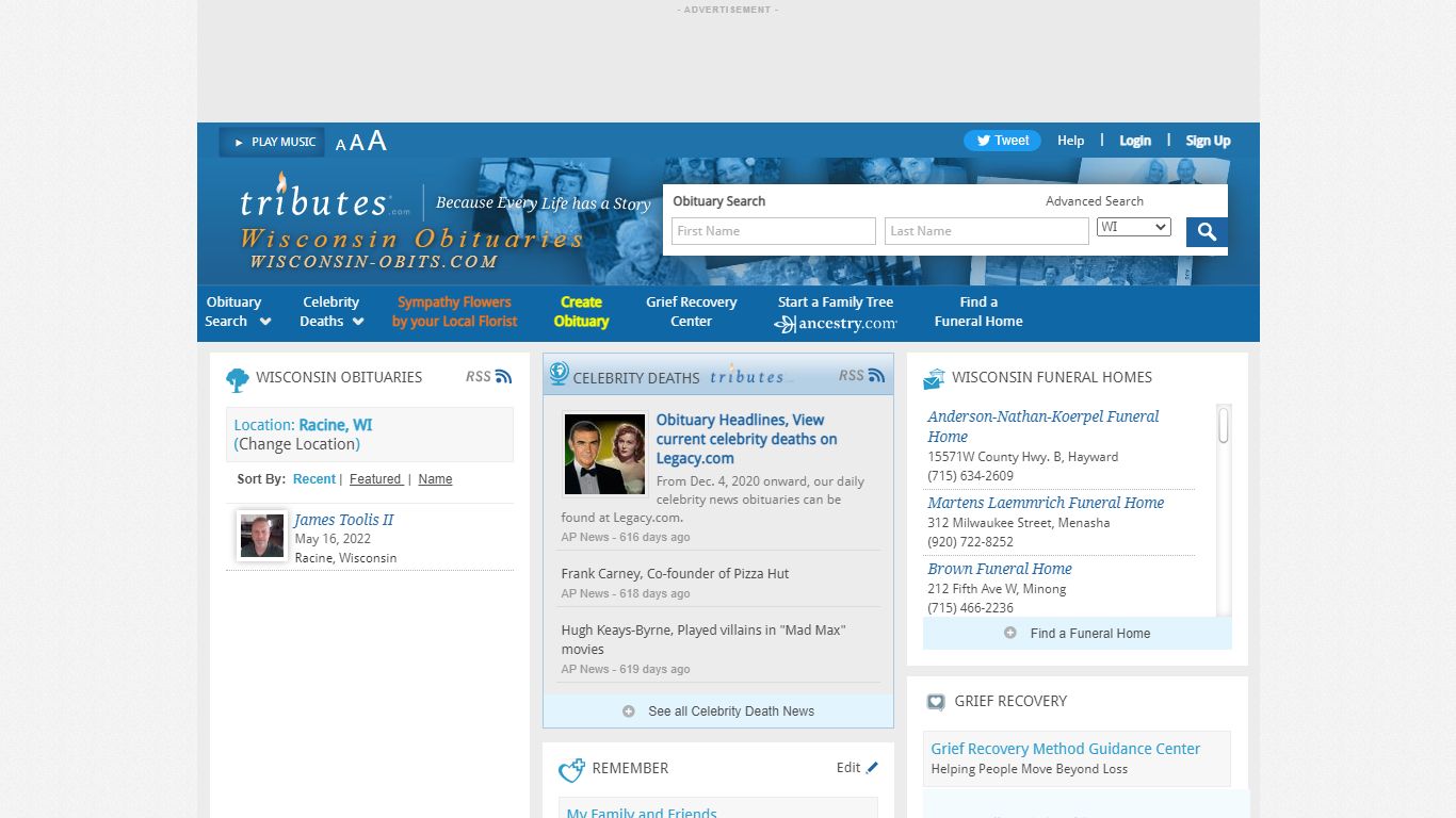 Wisconsin Obituaries - Online Obituaries, Funeral Notices ...